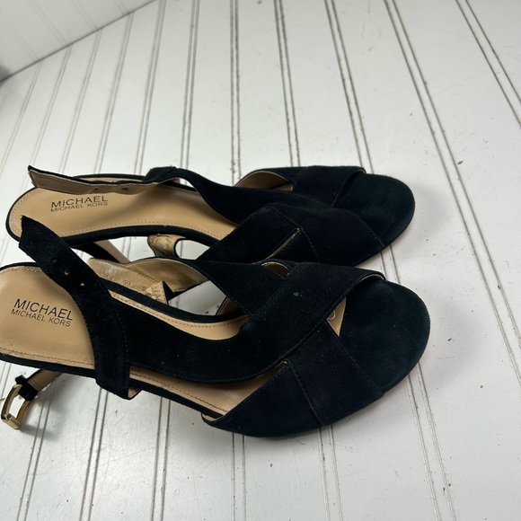 Michael Kors Black Suede Becky Open-Toe Slingback Heels Womenโs Size 9.5 - Picture 11 of 12